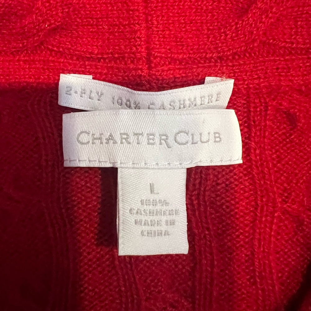 Charter Club 2 ply Cashmere Red Cable knit Cardigan -NWOT - Picture 7 of 9
